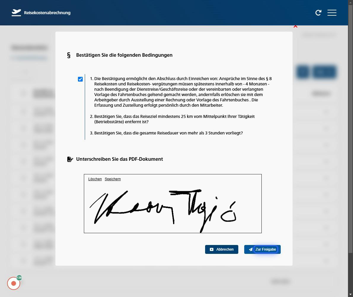 Zur Freigabe unterschrift