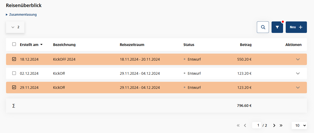 Sammelaktionen Selektierung